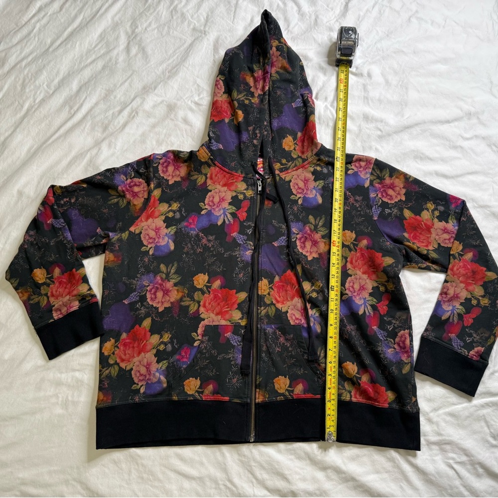 Johnny Was Los Angeles Floral Zip Hoodie XXL Black Cotton Stretch Boho Artsy - Picture 10 of 13